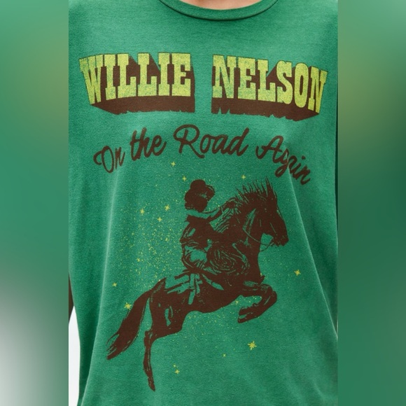 Willie Nelson Route 66 Green One Size Cotton Baggy T-Shirt - Picture 3 of 4